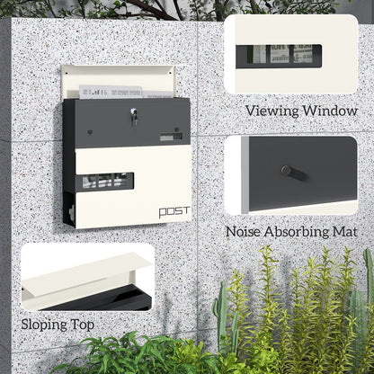 HOMCOM Wall Mounted Post Box, Weatherproof Letterbox with Lock
