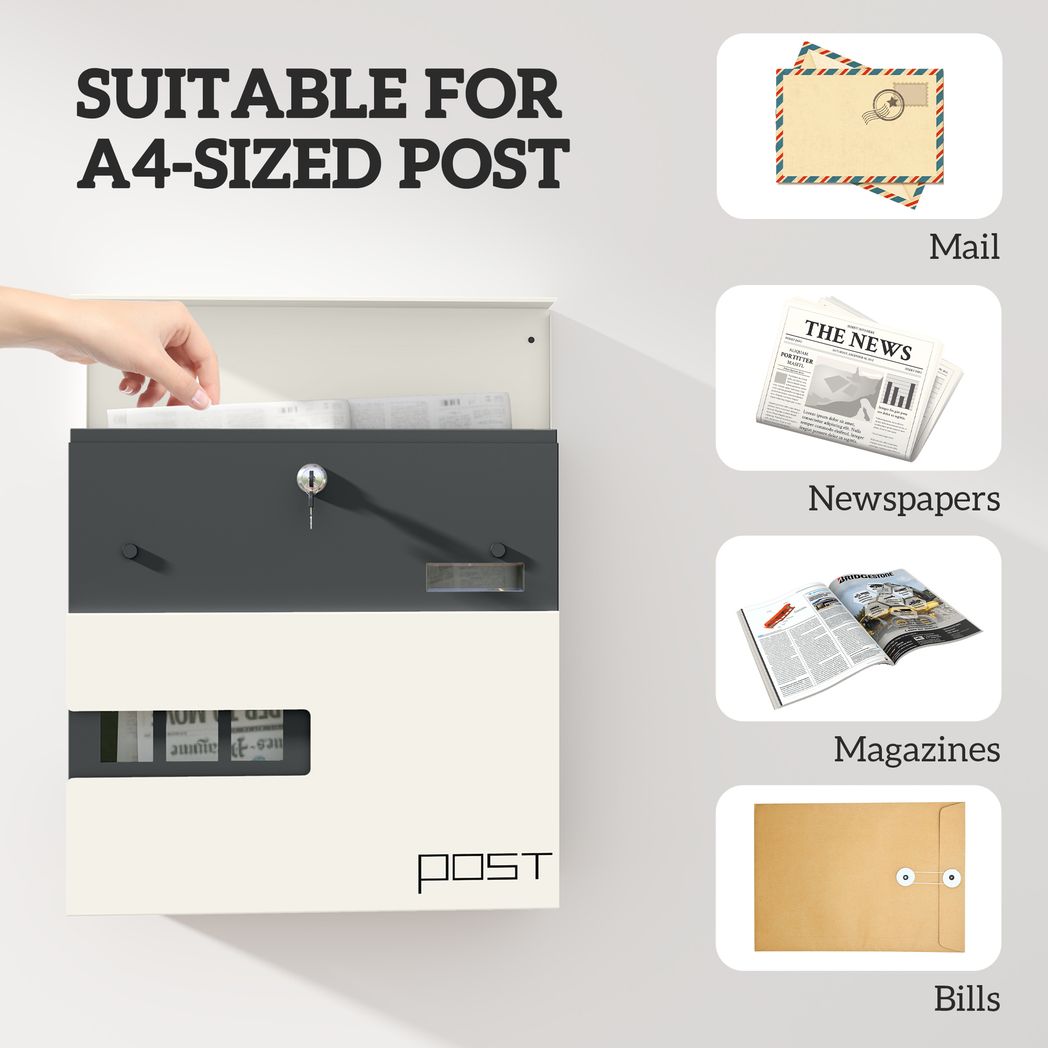 HOMCOM Wall Mounted Post Box, Weatherproof Letterbox with Lock