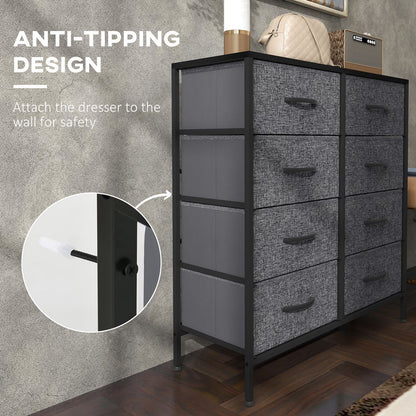 HOMCOM 8 Drawer Fabric Chest of Drawers w/ Wooden Top for Hallway