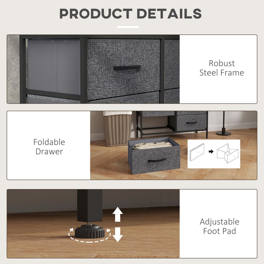 HOMCOM 8 Drawer Fabric Chest of Drawers w/ Wooden Top for Hallway