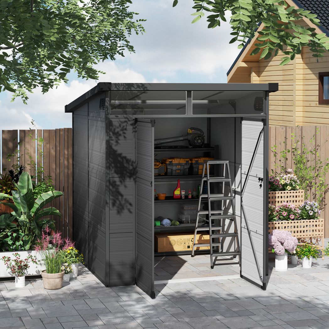 Outsunny 6 x 6ft Plastic Garden Shed with Windows and Air Vents
