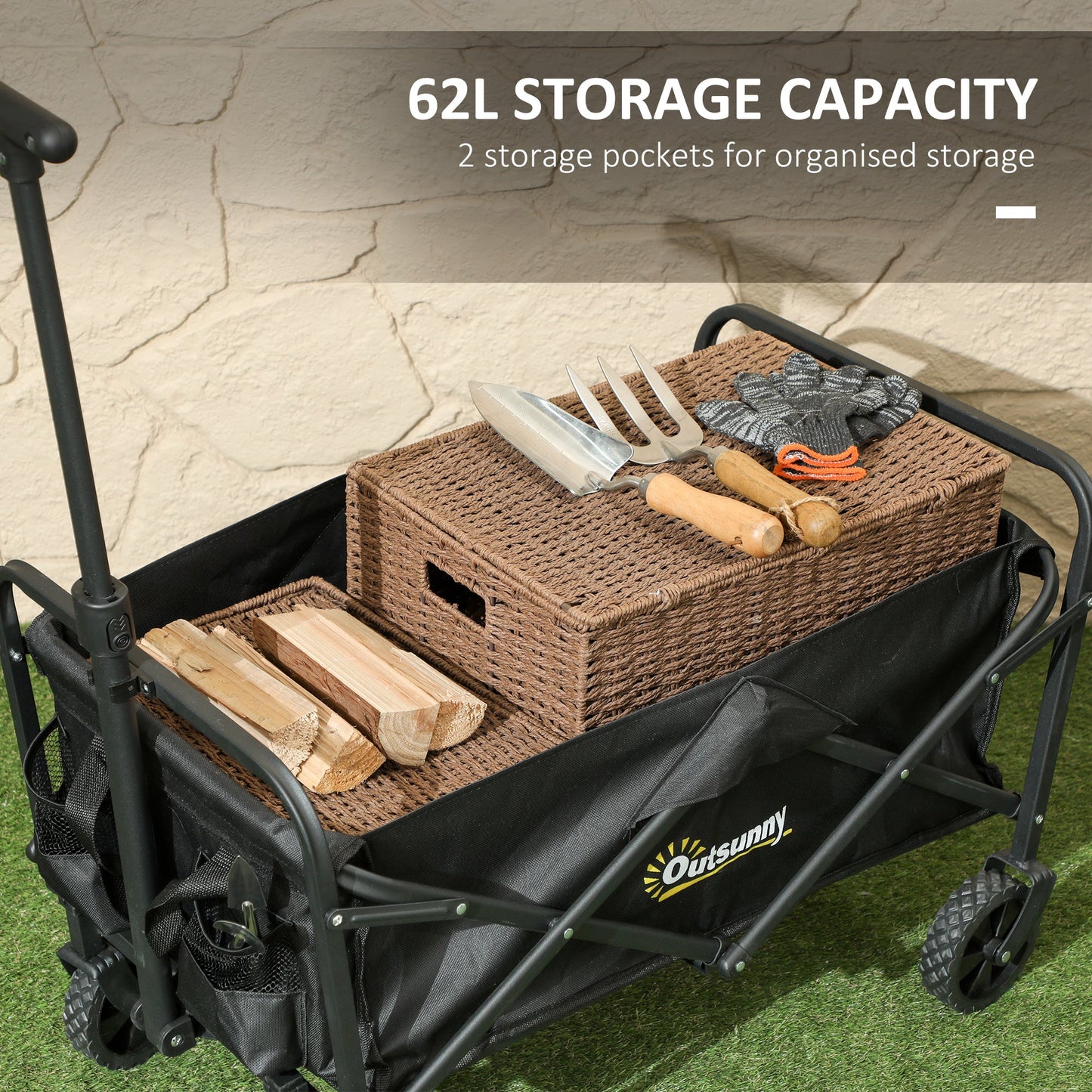 Outsunny 62L Festival Trolley, 120kg Heavy Duty Folding Trolley Cart, Black