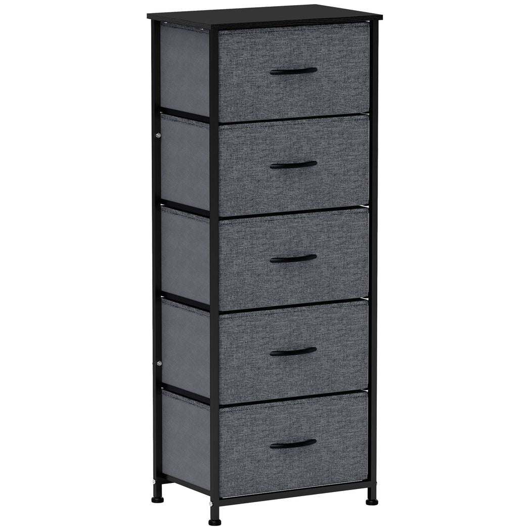HOMCOM 5 Drawer Fabric Chest of Drawers w/ Wooden Top for Hallway