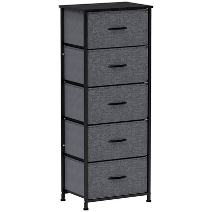 HOMCOM 5 Drawer Fabric Chest of Drawers w/ Wooden Top for Hallway