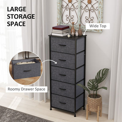 HOMCOM 5 Drawer Fabric Chest of Drawers w/ Wooden Top for Hallway