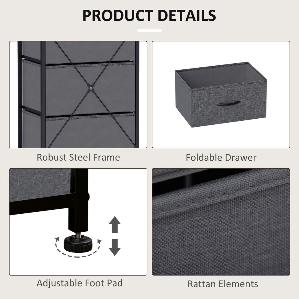 HOMCOM 5 Drawer Fabric Chest of Drawers w/ Wooden Top for Hallway