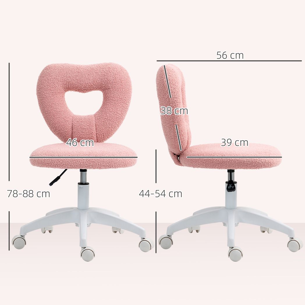 HOMCOM Armless Heart Desk Chair, Makeup Vanity Chair for Home