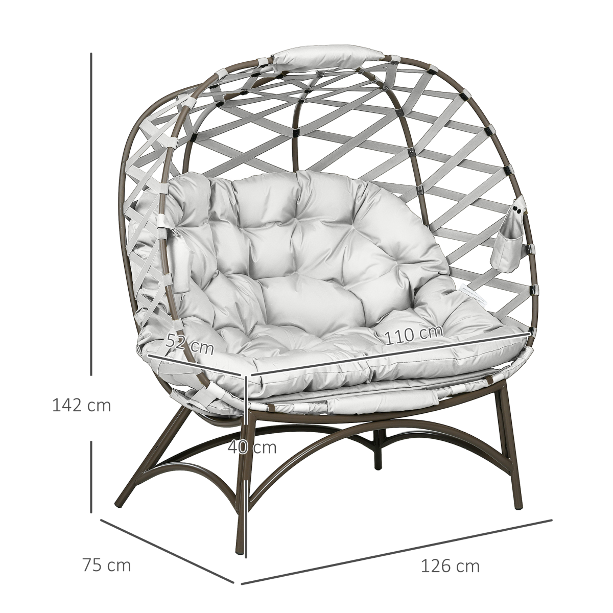 Outsunny 2 Seater Egg Chair Outdoor with Cushion, Cup Pockets