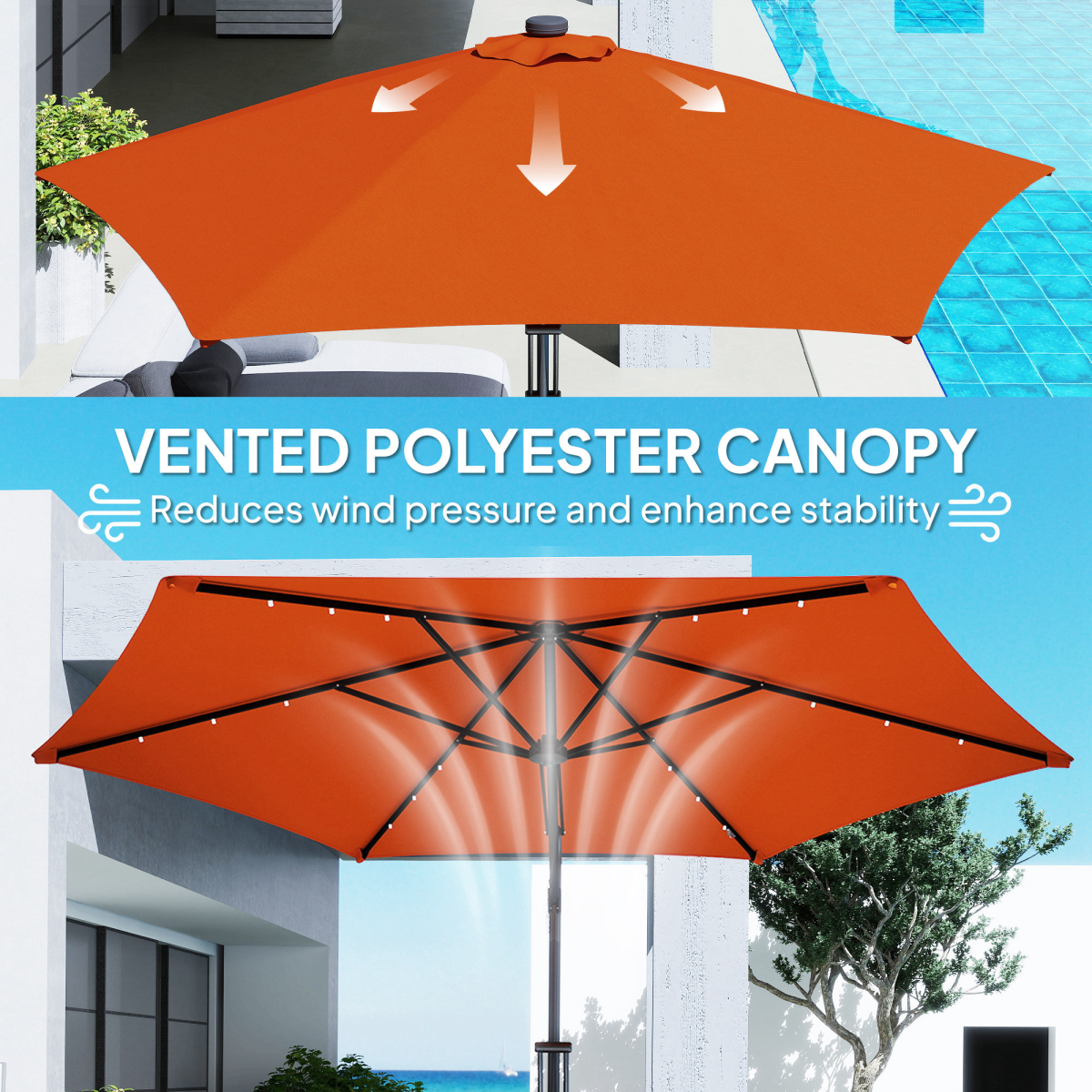 Outsunny 3(m) Cantilever Garden Parasol Umbrella W/ Solar LED