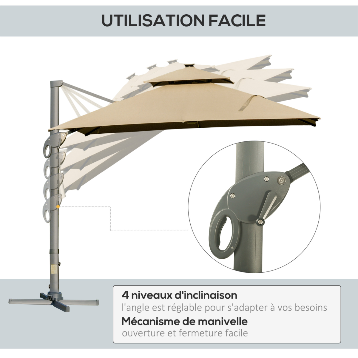Outsunny 3 x 3(m) Cantilever Umbrella Power Bank Solar Cold