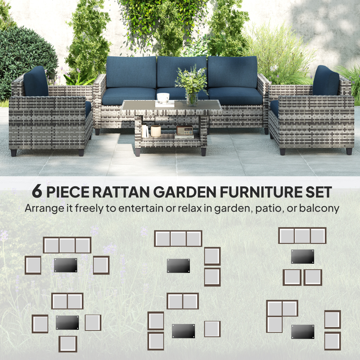 Outsunny 5 Seater Wicker Outdoor Furniture Set for Balcony