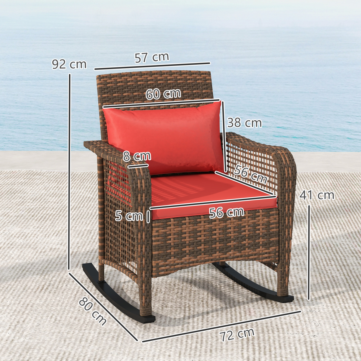 Outsunny Rattan Garden Rocking Chair w/ Seat and Back Cushions