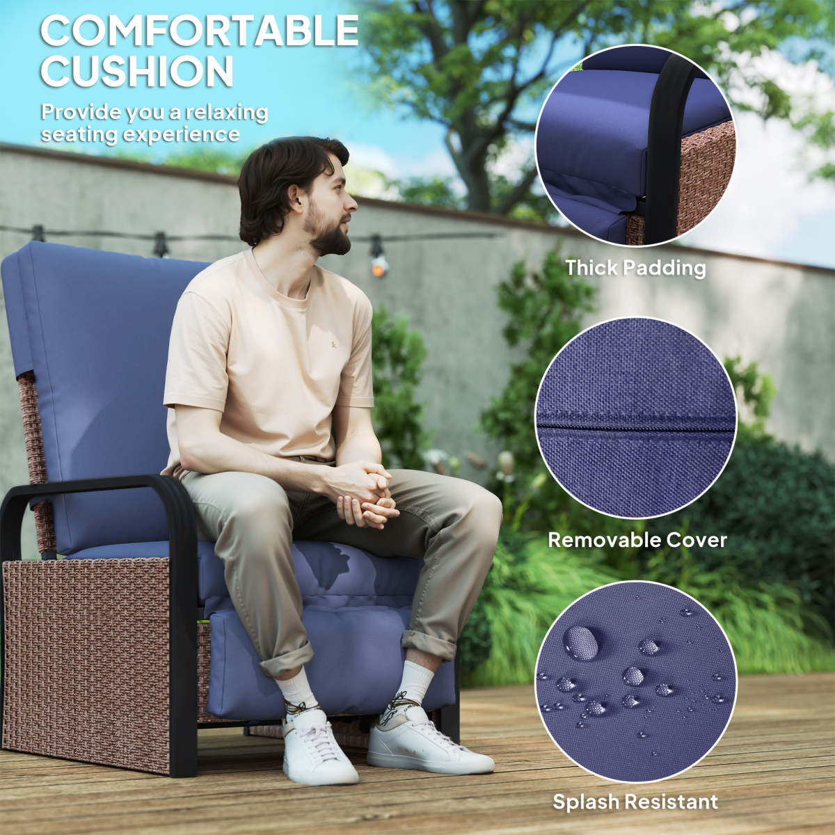 Outsunny Rattan Garden Recliner Chair Sun Lounger w/ Side Tray