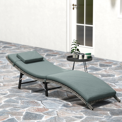 Outsunny Folding Rattan Sun Lounger with Cushion and Pillow
