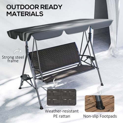 Outsunny 3 Seater Garden Swing Seat Bench w/ Adjustable Canopy