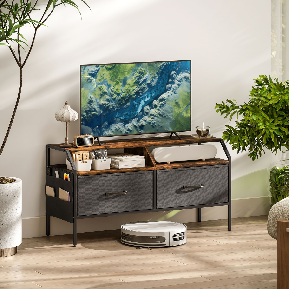 HOMCOM TV Stand Cabinet with 2 Foldable Drawers