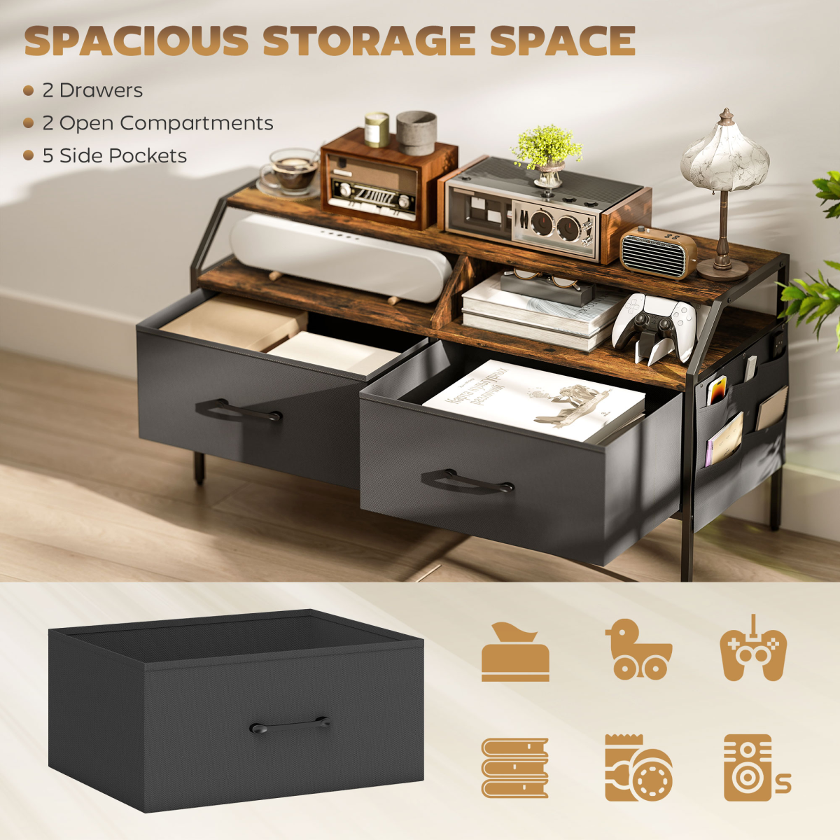 HOMCOM TV Stand Cabinet with 2 Foldable Drawers