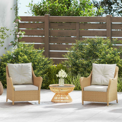 Outsunny 2 Pieces Rattan Garden Chairs, Cushioned Rattan Chairs
