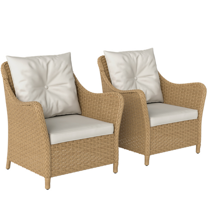 Outsunny 2 Pieces Rattan Garden Chairs, Cushioned Rattan Chairs