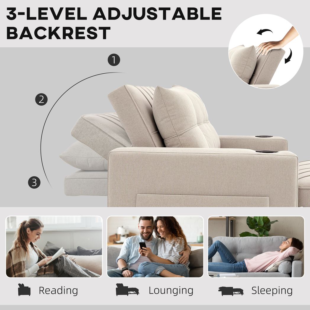 HOMCOM 2 Seater Pull Out Sofa Bed with Pockets for Living Room Beige