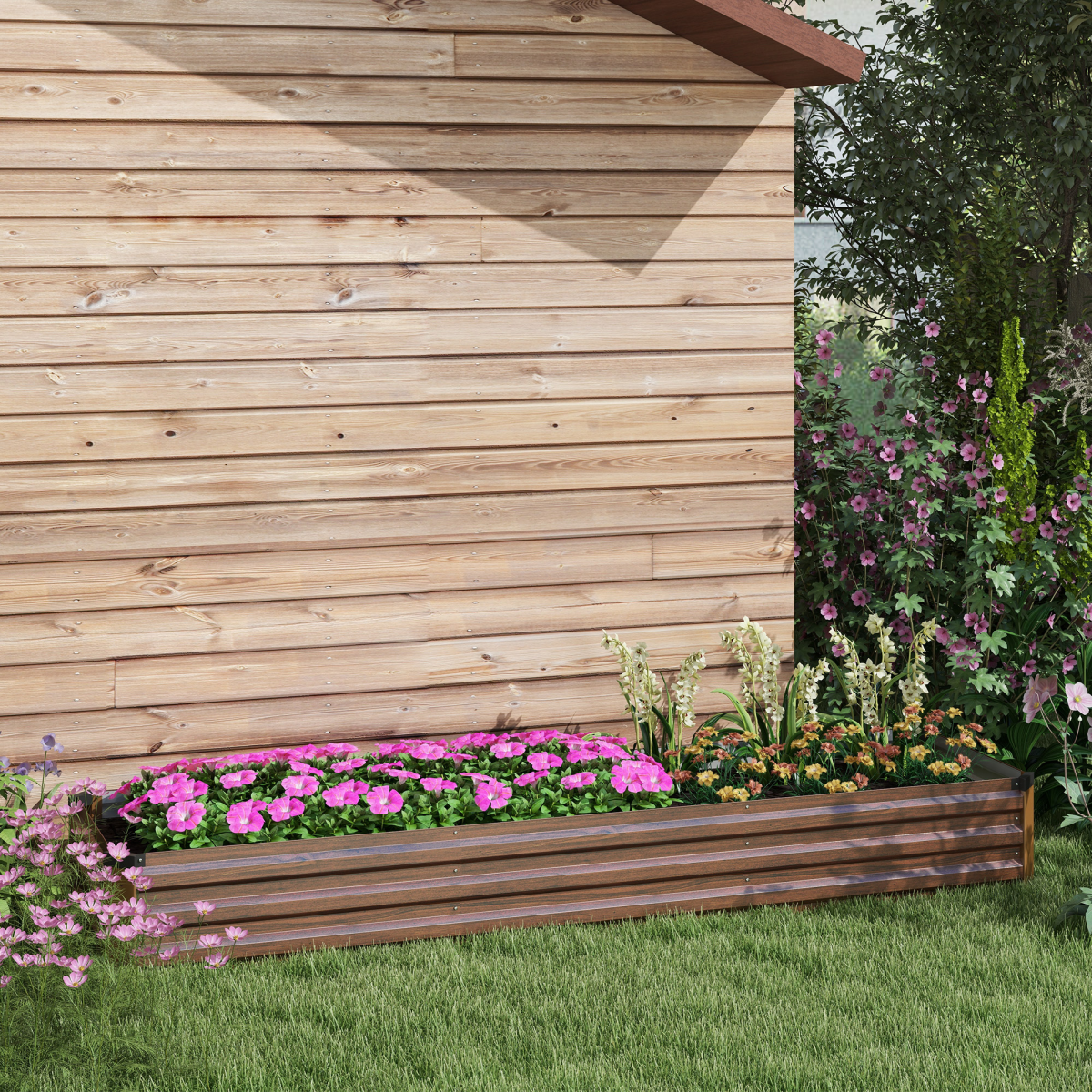 Outsunny Galvanised Raised Bed for Garden, Outdoor Elevated Planter Box