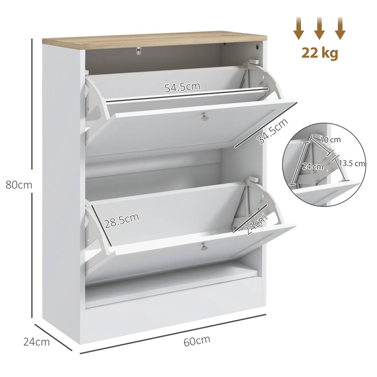 HOMCOM 2 Flip Drawer Narrow Shoe Cabinet with Adjustable Shelves