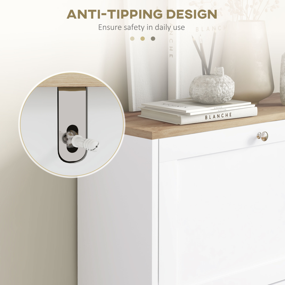 HOMCOM 2 Flip Drawer Narrow Shoe Cabinet with Adjustable Shelves