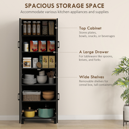 HOMCOM Modern Kitchen Cupboard Storage Cabinet with 4 Shelves