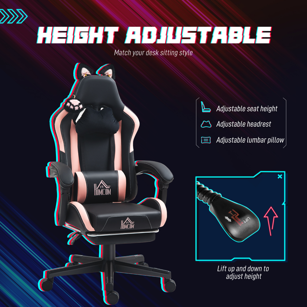 HOMCOM Gaming Chair with Footrest, Reclining Computer Chair