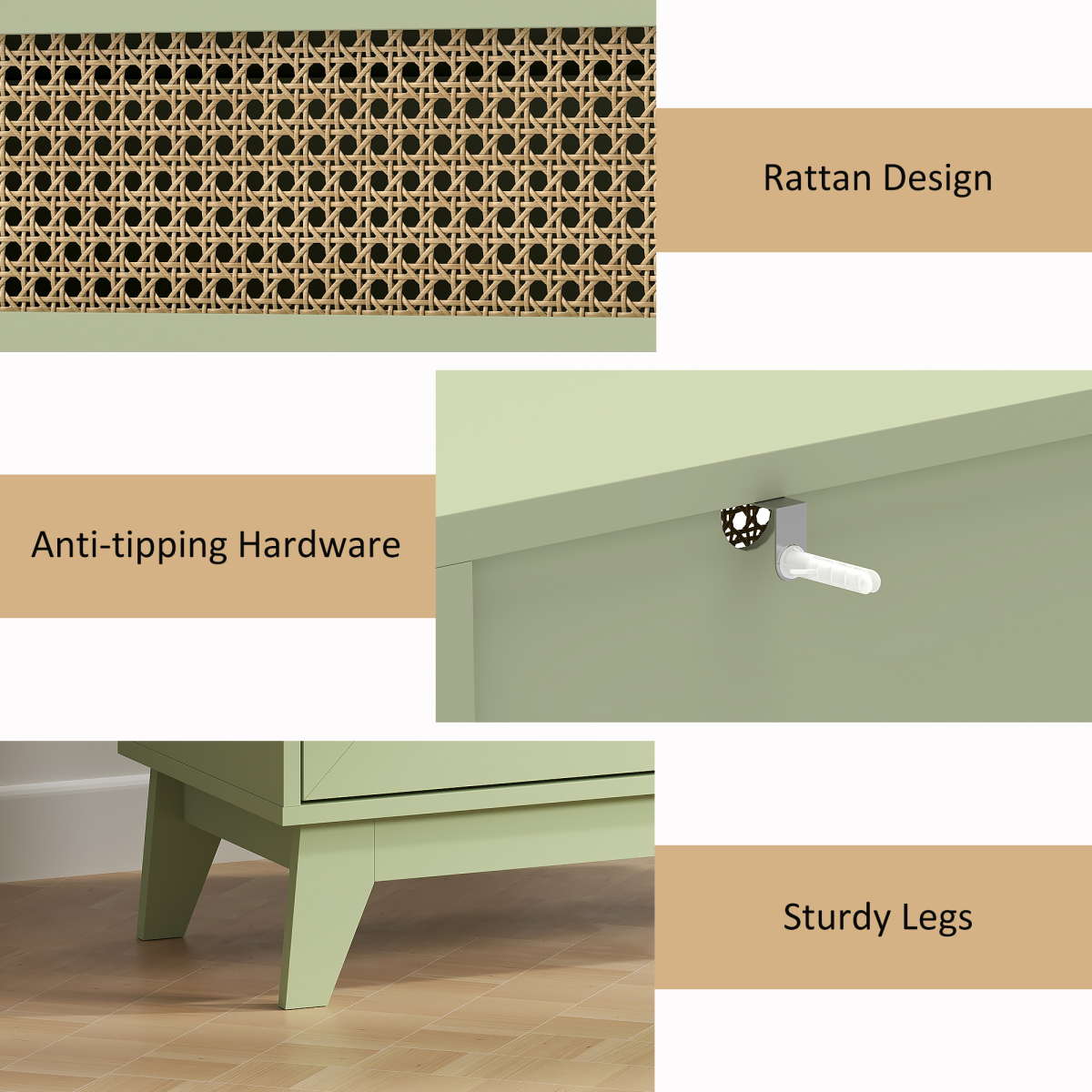 HOMCOM Chest of Drawers, 4 Drawer Unit Storage Organiser with Rattan Element
