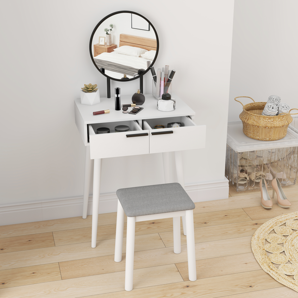 HOMCOM Dressing Table Vanity Set Make Up Desk with Mirror & Stool