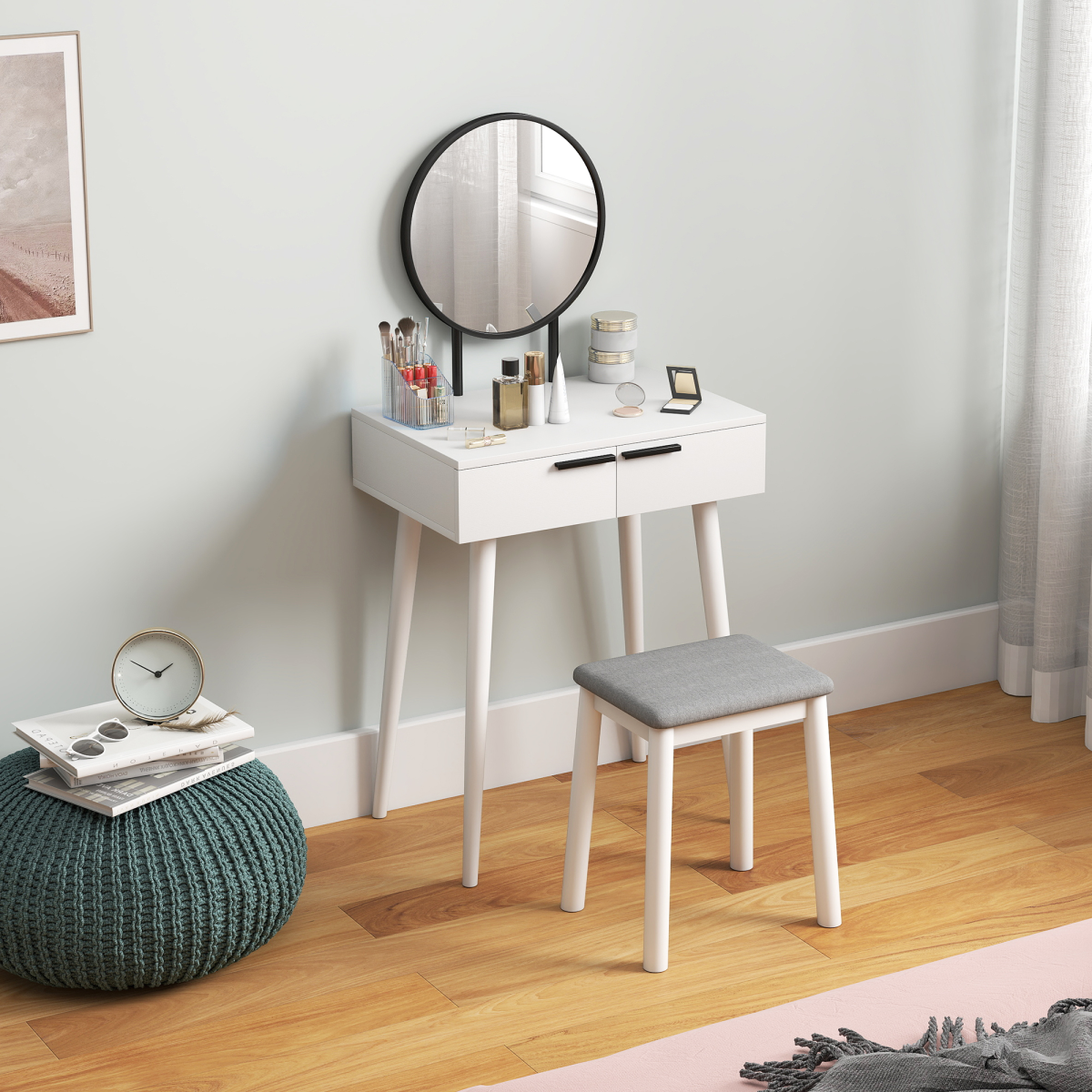 HOMCOM Dressing Table Vanity Set Make Up Desk with Mirror & Stool