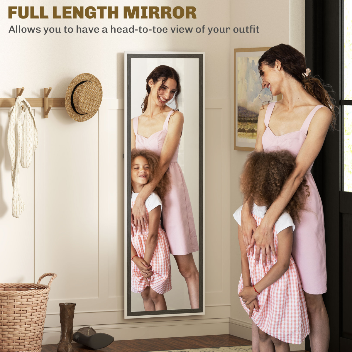 HOMCOM Full Length Mirror, Standing Leaning Wall, 163 x 53 cm