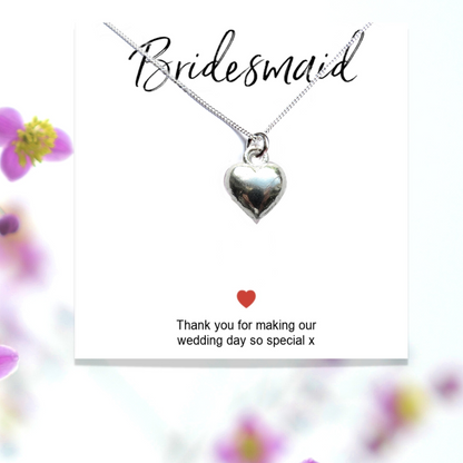 Bridesmaids Heart Necklace & Thank You Gift Card