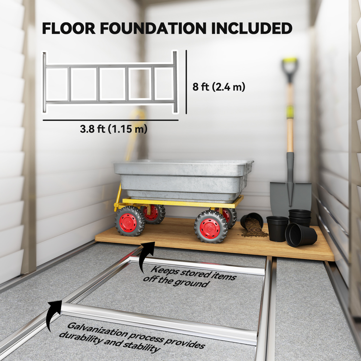 Outsunny 5 x 9ft Galvanised Metal Garden Shed with Foundation Kit, Brown
