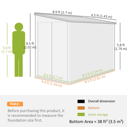 Outsunny 5 x 9ft Galvanised Metal Garden Shed with Foundation Kit, Brown