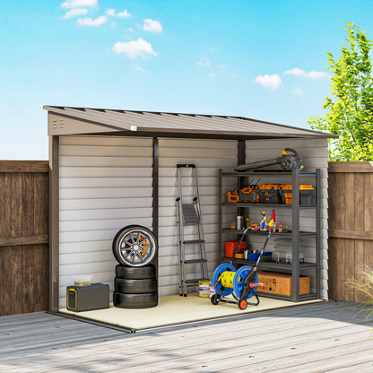 Outsunny 5 x 9ft Galvanised Metal Garden Shed with Foundation Kit, Brown