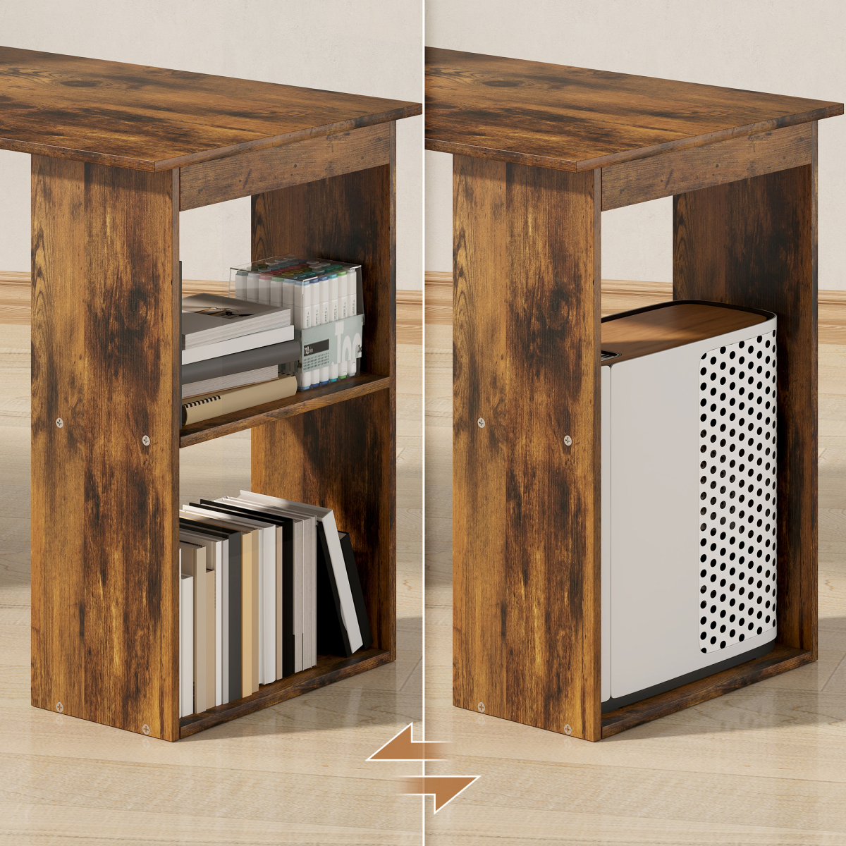 HOMCOM 120cm Computer Desk Bookshelf Writing Table 6 Shelves Brown