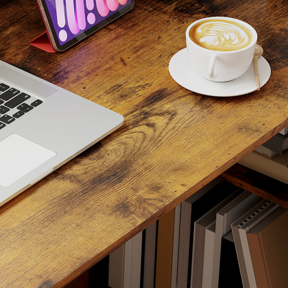 HOMCOM 120cm Computer Desk Bookshelf Writing Table 6 Shelves Brown