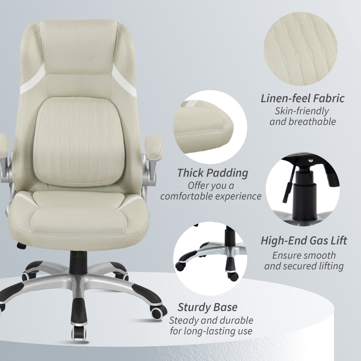 Vinsetto Fabric Office Desk Chair w/ Adjustable Height Tilt Function