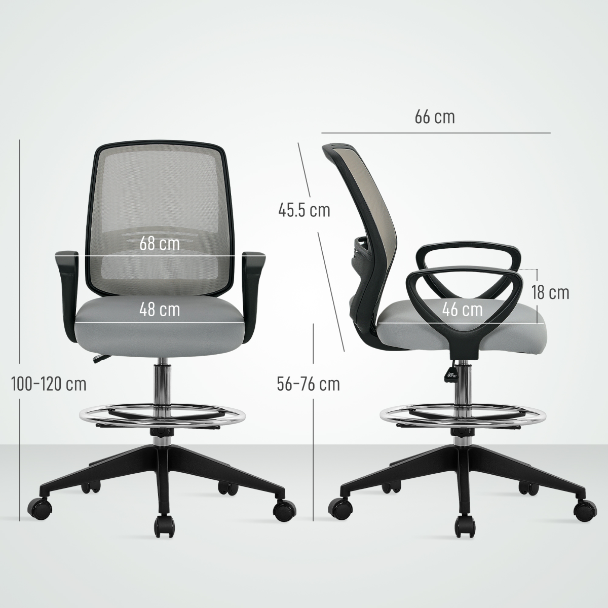 Vinsetto Draughtsman Chair Tall Office Chair with Adjustable Height