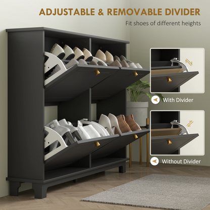 HOMCOM Narrow Shoe Cabinet with 4 Flip Drawers Adjustable Shelves, Black