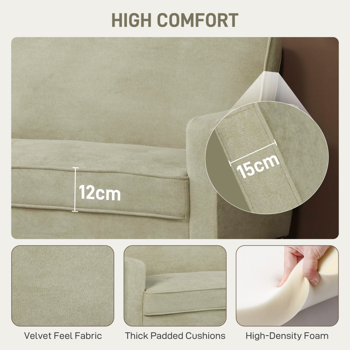 HOMCOM 2 Seater Sofa, Velvet-Feel Upholstered Loveseat for Small Space, Beige