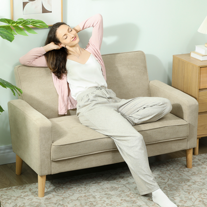 HOMCOM 2 Seater Sofa, Velvet-Feel Upholstered Loveseat for Small Space, Beige