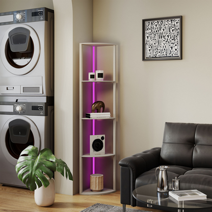 HOMCOM RGB LED Floor Lamp with Shelves and Remote Control for Living Room