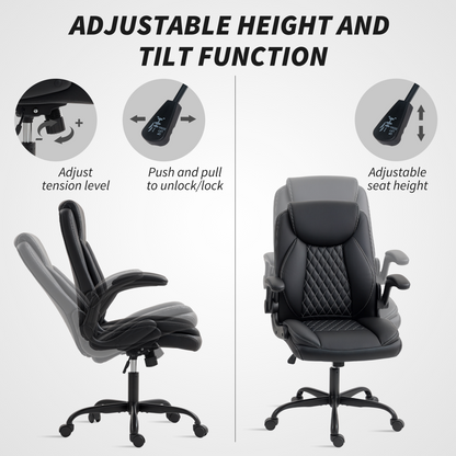 HOMCOM PU Leather Office Desk Chair with Thick Cushion