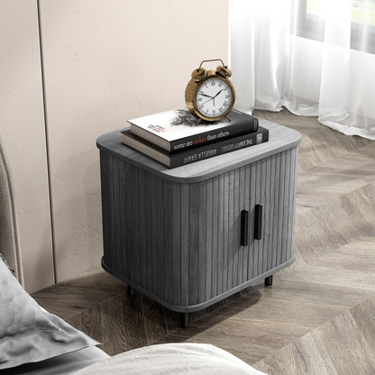 HOMCOM Nightstand with Sliding Doors and Metal Legs for Bedroom Grey