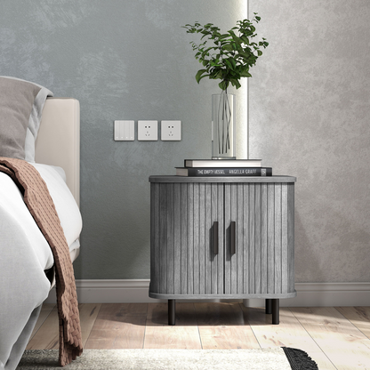 HOMCOM Nightstand with Sliding Doors and Metal Legs for Bedroom Grey