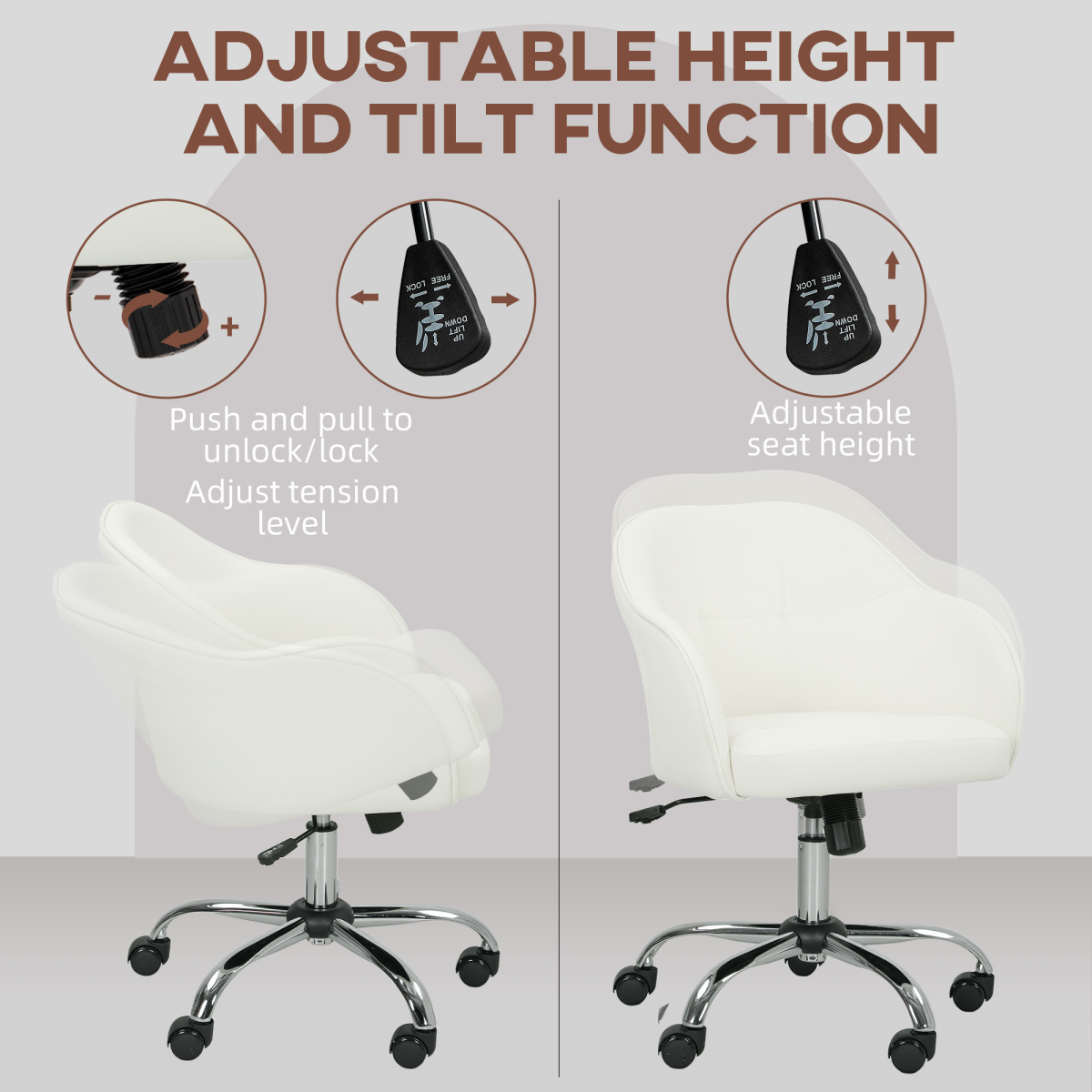 HOMCOM Vanity Chair for Desk, with Height Adjustable, Wheels