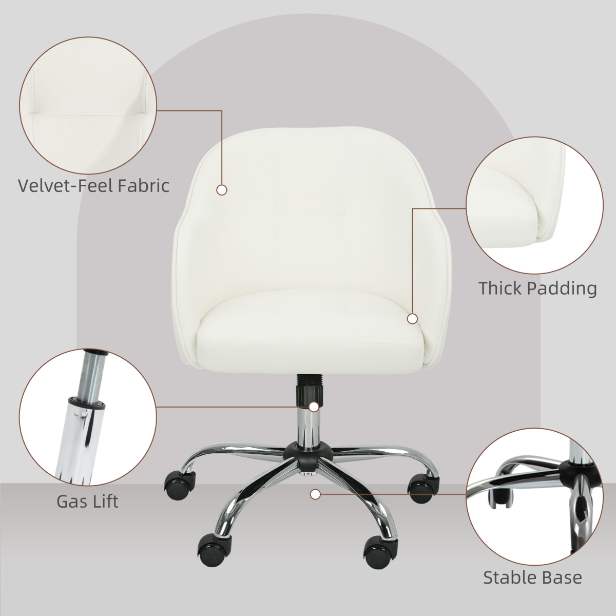 HOMCOM Vanity Chair for Desk, with Height Adjustable, Wheels